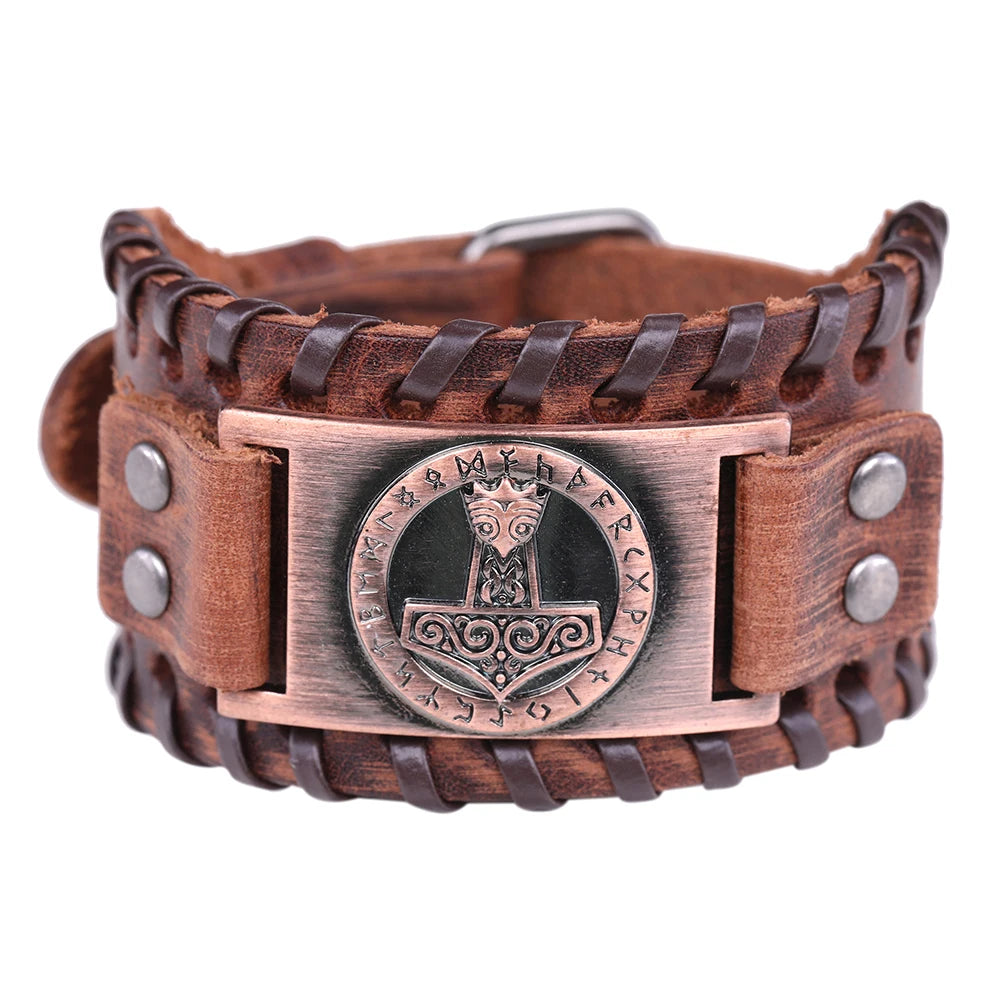 Skyrim Thor Hammer Genuine Leather Bracelets Men