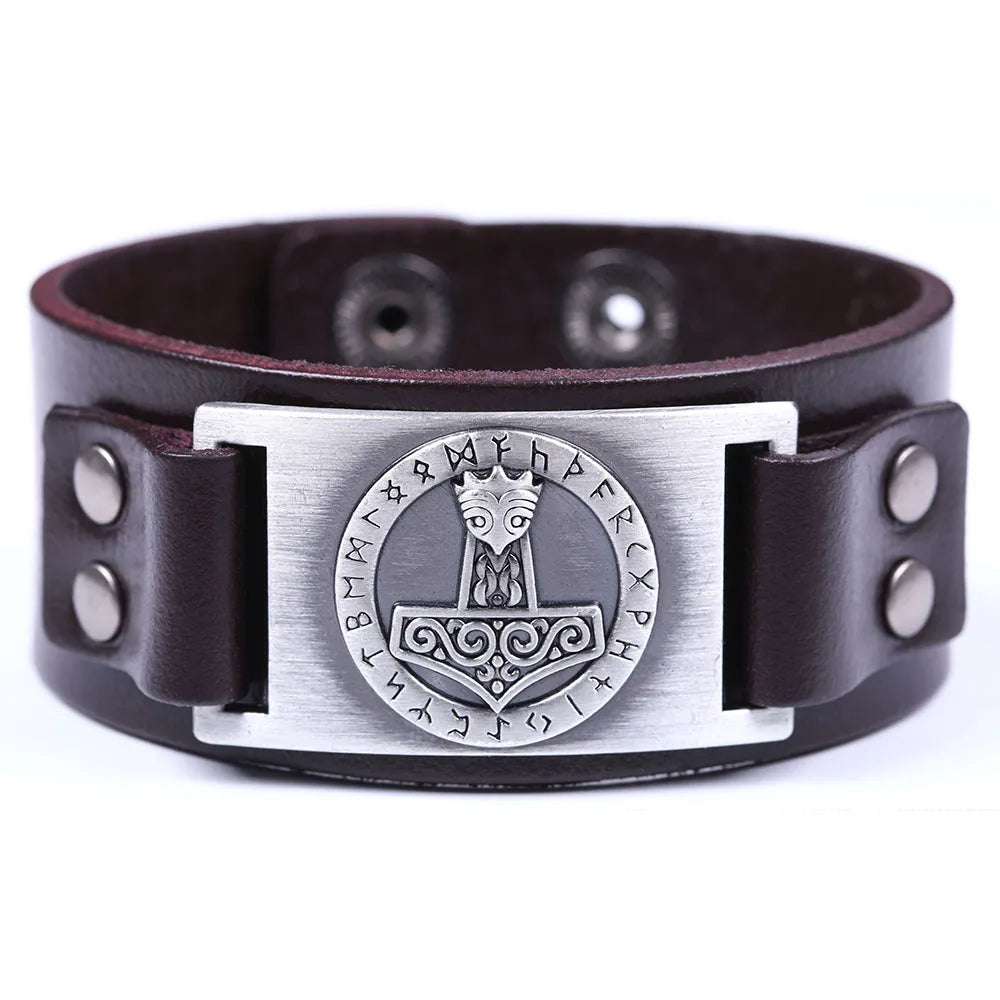 Skyrim Thor Hammer Genuine Leather Bracelets Men