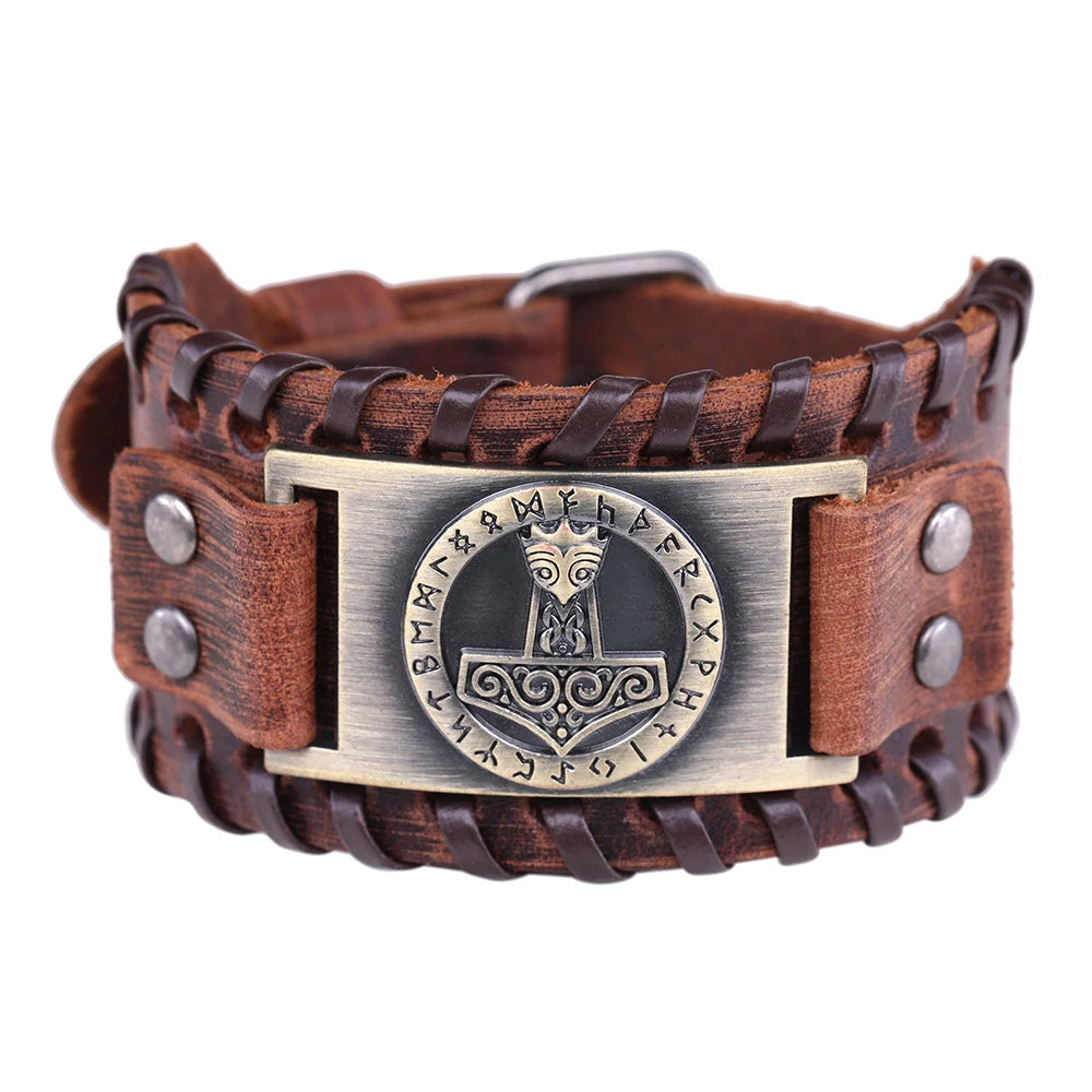 Skyrim Thor Hammer Genuine Leather Bracelets Men