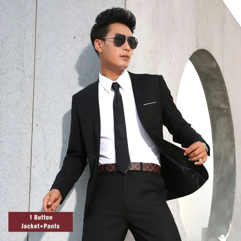 Shenrun Men Suits Slim Business Formal Casual Classic Suit Wedding Groom Party