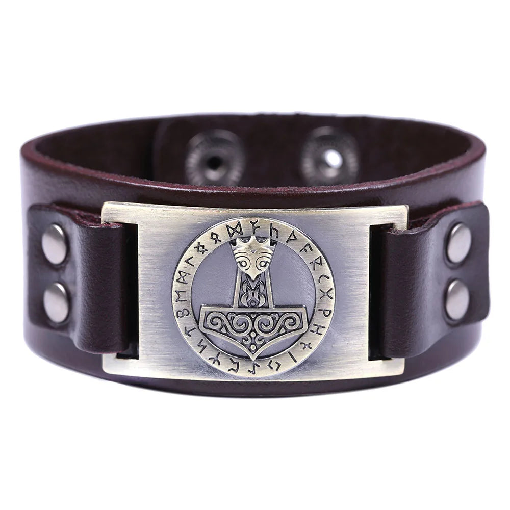 Skyrim Thor Hammer Genuine Leather Bracelets Men