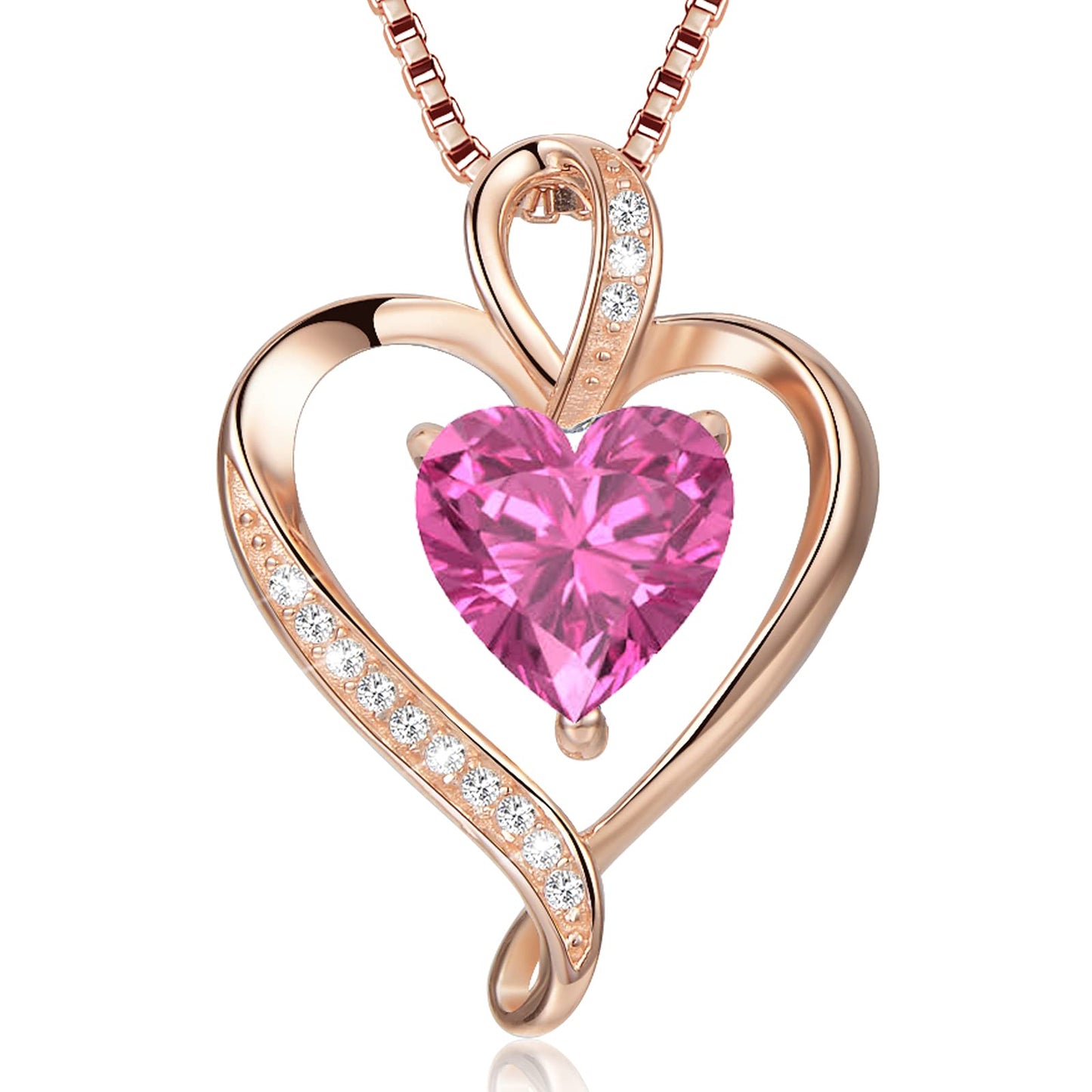 LAVUMO Collares Mujer Amor Colgante de Corazón Oro Rosa Plata de Ley 925 Collares de Mujer,Joyas Regalos para Esposa, Mamá, Novia, Cumpleaños Navidad Aniversario día de San Valentín Regalo