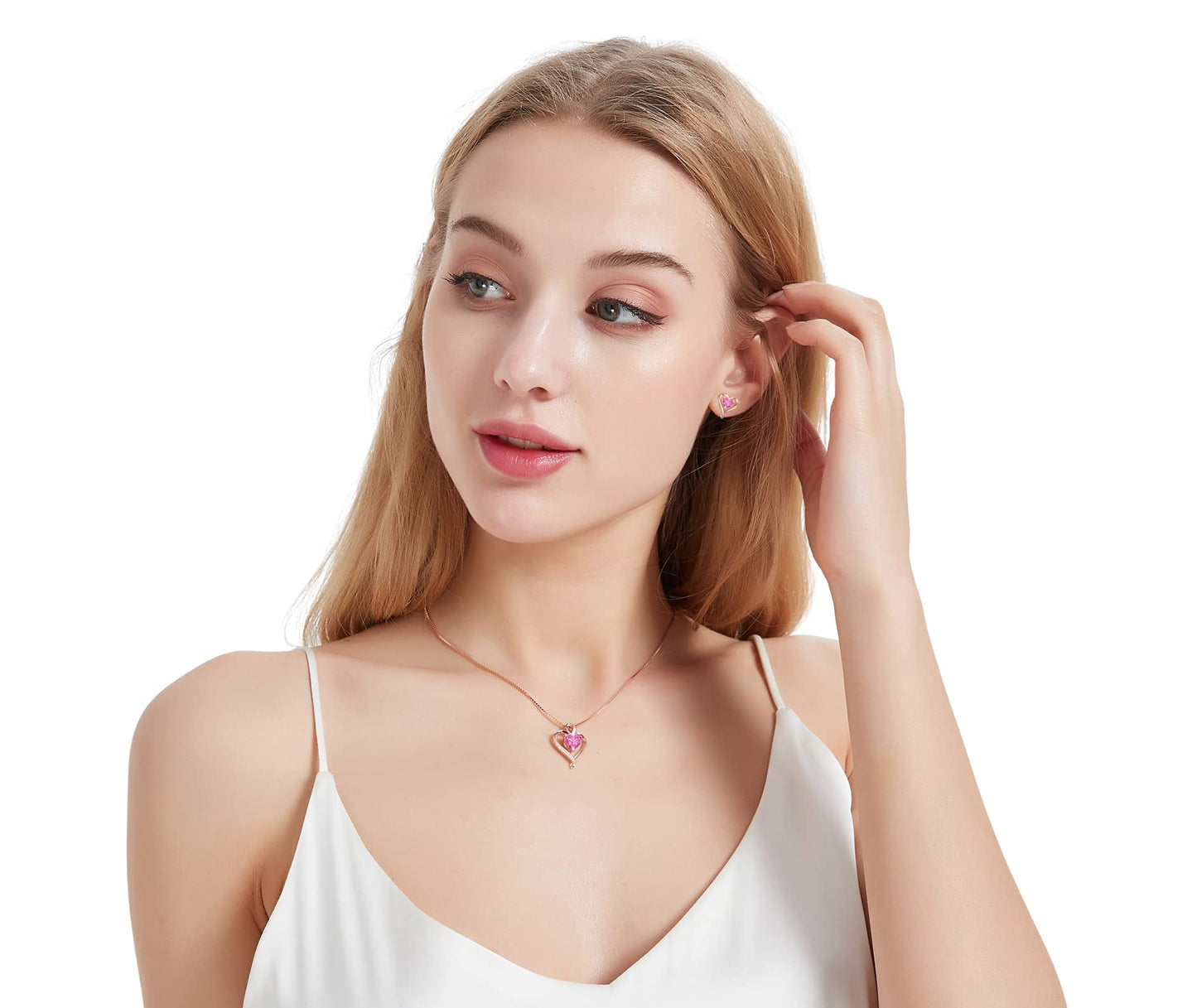 LAVUMO Collares Mujer Amor Colgante de Corazón Oro Rosa Plata de Ley 925 Collares de Mujer,Joyas Regalos para Esposa, Mamá, Novia, Cumpleaños Navidad Aniversario día de San Valentín Regalo