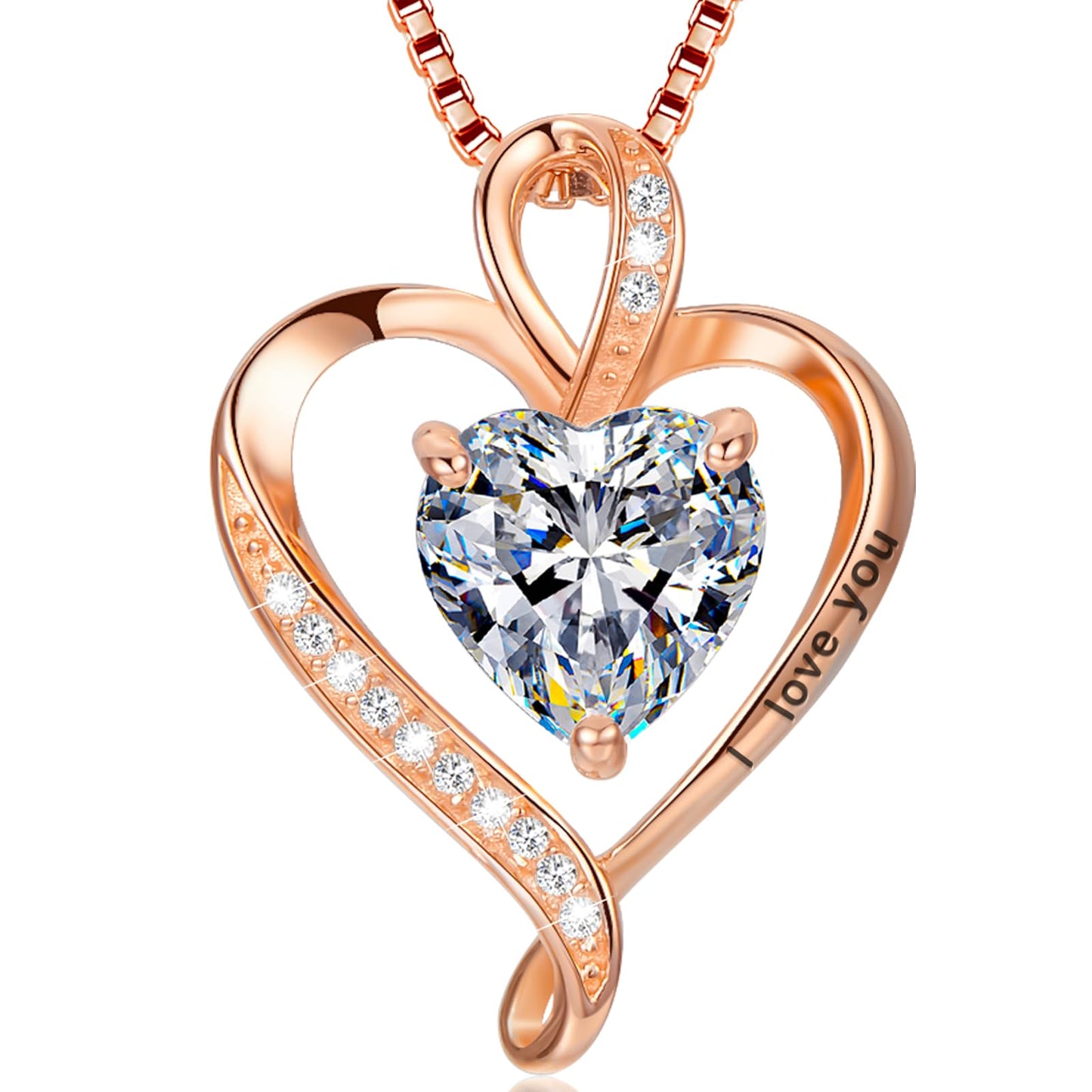 LAVUMO Collares Mujer Amor Colgante de Corazón Oro Rosa Plata de Ley 925 Collares de Mujer,Joyas Regalos para Esposa, Mamá, Novia, Cumpleaños Navidad Aniversario día de San Valentín Regalo