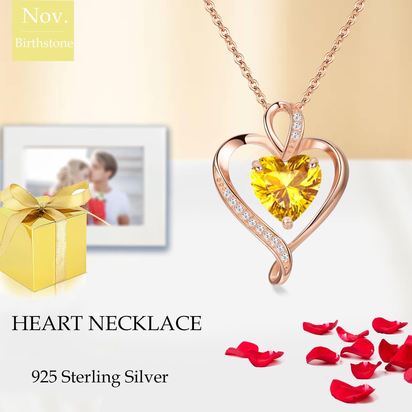 LAVUMO Collares Mujer Amor Colgante de Corazón Oro Rosa Plata de Ley 925 Collares de Mujer,Joyas Regalos para Esposa, Mamá, Novia, Cumpleaños Navidad Aniversario día de San Valentín Regalo