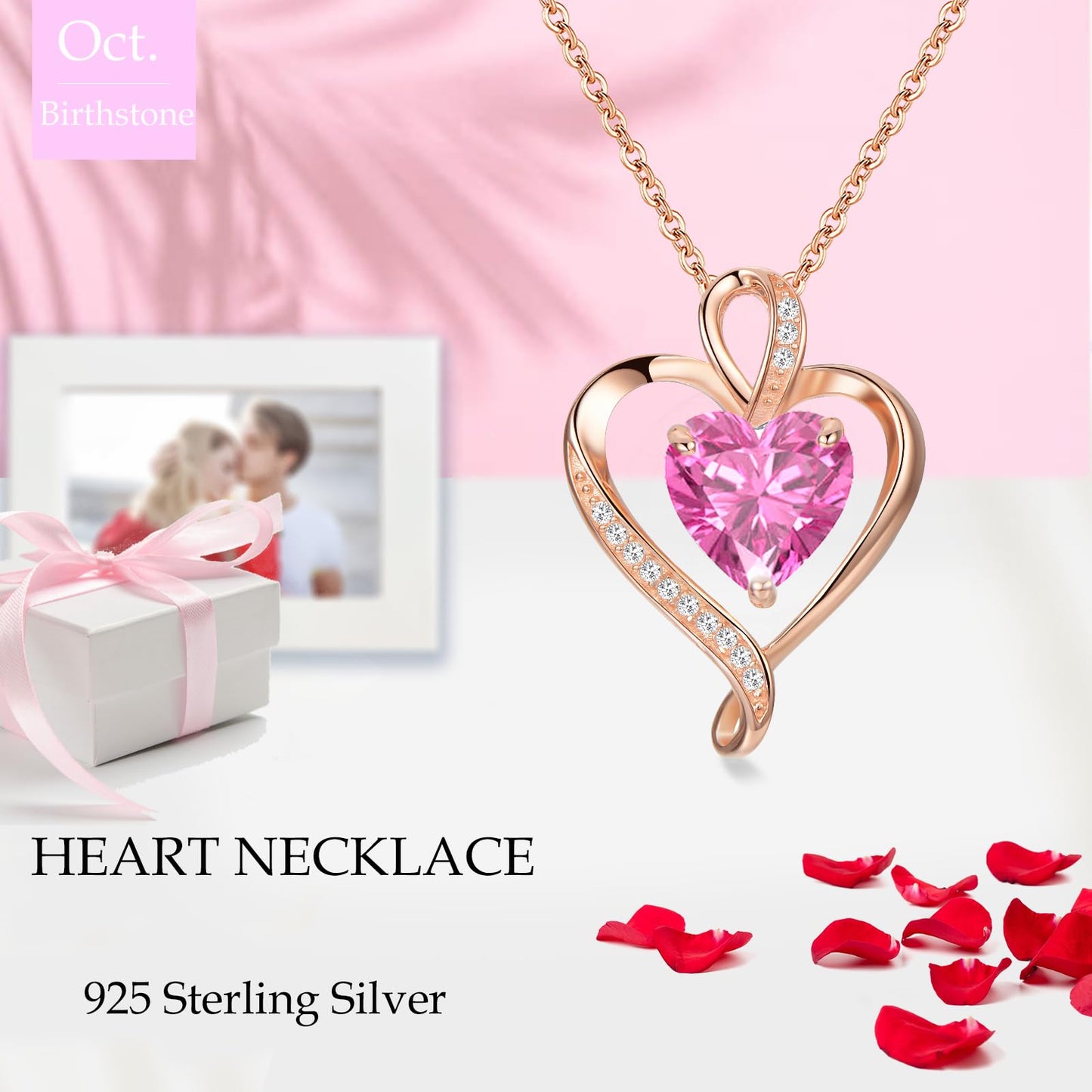 LAVUMO Collares Mujer Amor Colgante de Corazón Oro Rosa Plata de Ley 925 Collares de Mujer,Joyas Regalos para Esposa, Mamá, Novia, Cumpleaños Navidad Aniversario día de San Valentín Regalo