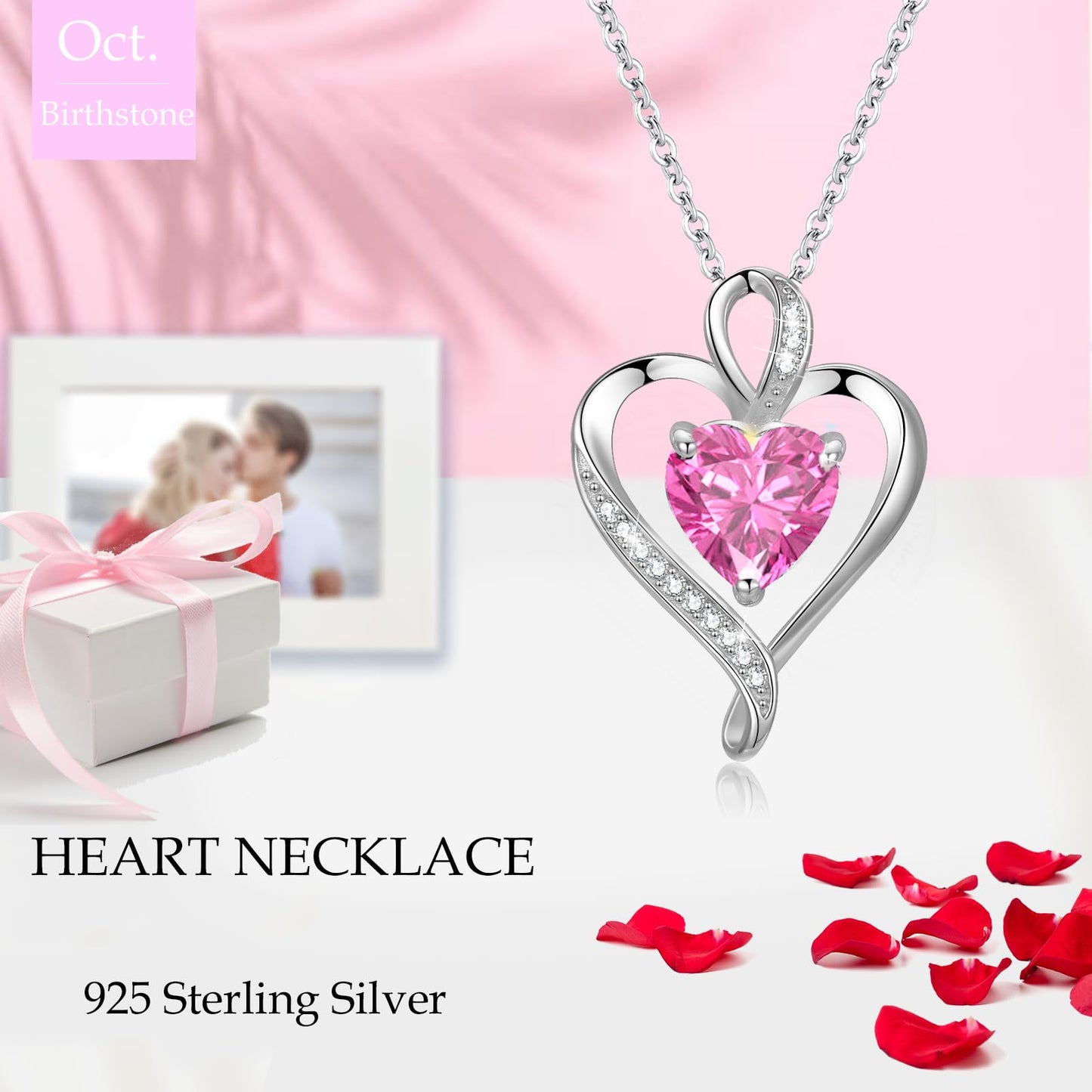 LAVUMO Collares Mujer Amor Colgante de Corazón Oro Rosa Plata de Ley 925 Collares de Mujer,Joyas Regalos para Esposa, Mamá, Novia, Cumpleaños Navidad Aniversario día de San Valentín Regalo