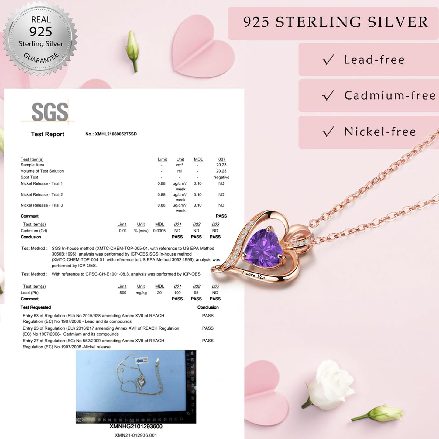 LAVUMO Collares Mujer Amor Colgante de Corazón Oro Rosa Plata de Ley 925 Collares de Mujer,Joyas Regalos para Esposa, Mamá, Novia, Cumpleaños Navidad Aniversario día de San Valentín Regalo