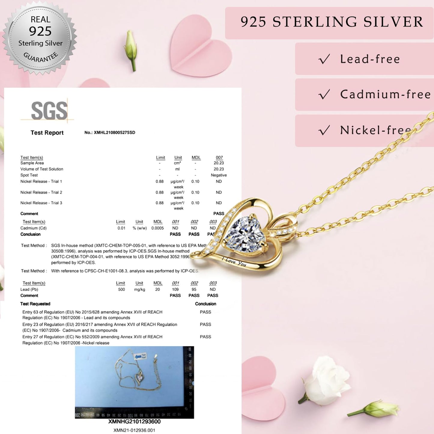 LAVUMO Collares Mujer Amor Colgante de Corazón Oro Rosa Plata de Ley 925 Collares de Mujer,Joyas Regalos para Esposa, Mamá, Novia, Cumpleaños Navidad Aniversario día de San Valentín Regalo