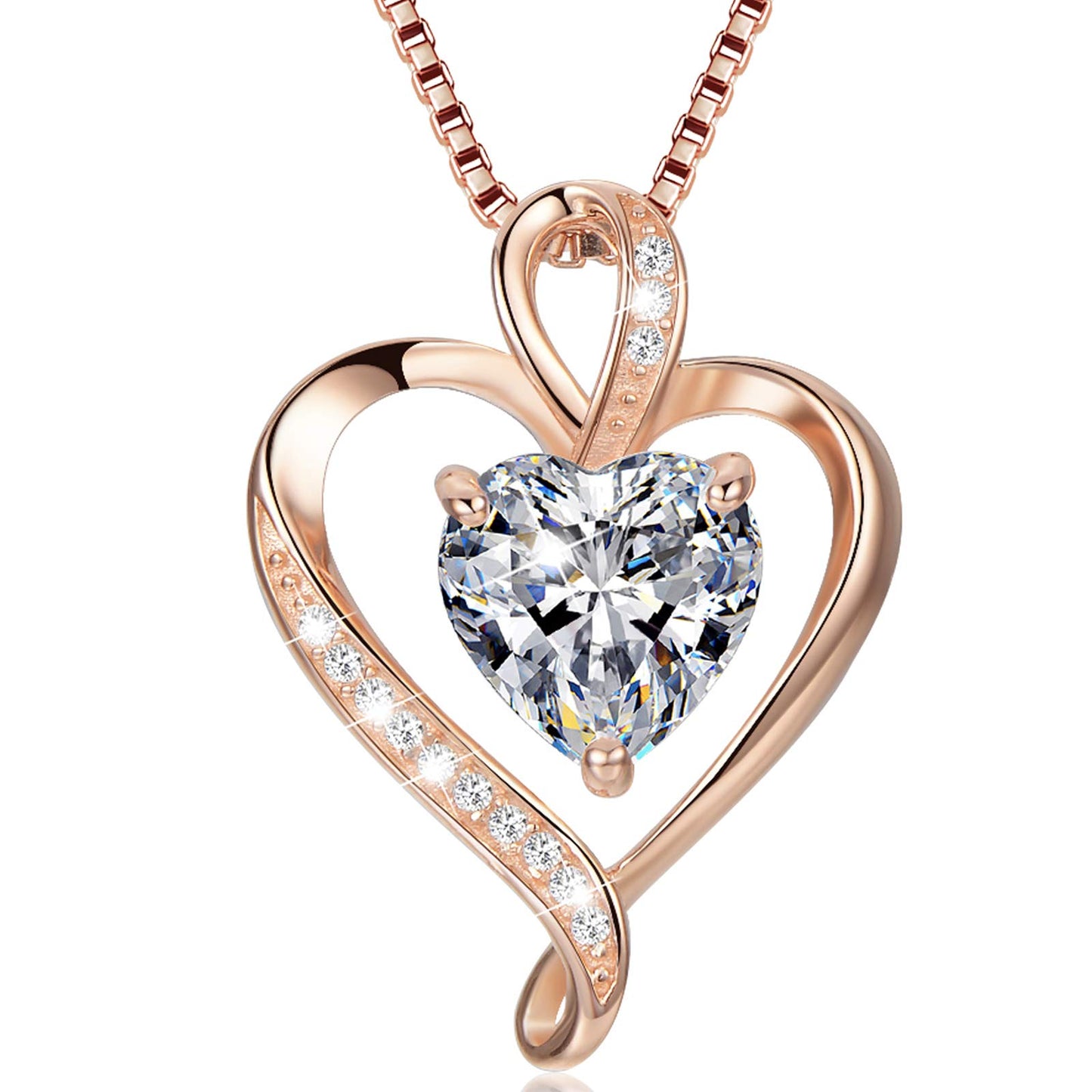 LAVUMO Collares Mujer Amor Colgante de Corazón Oro Rosa Plata de Ley 925 Collares de Mujer,Joyas Regalos para Esposa, Mamá, Novia, Cumpleaños Navidad Aniversario día de San Valentín Regalo