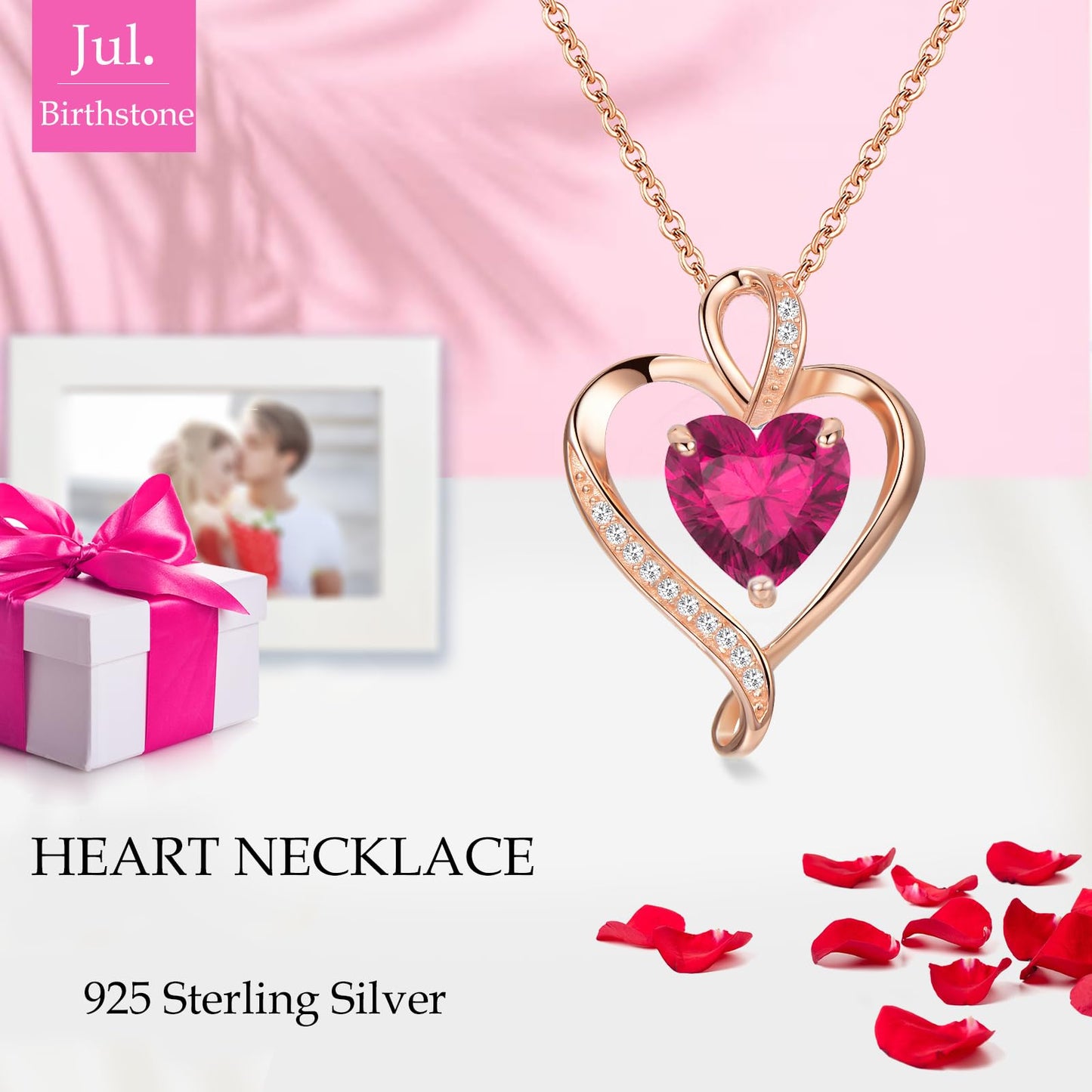 LAVUMO Collares Mujer Amor Colgante de Corazón Oro Rosa Plata de Ley 925 Collares de Mujer,Joyas Regalos para Esposa, Mamá, Novia, Cumpleaños Navidad Aniversario día de San Valentín Regalo