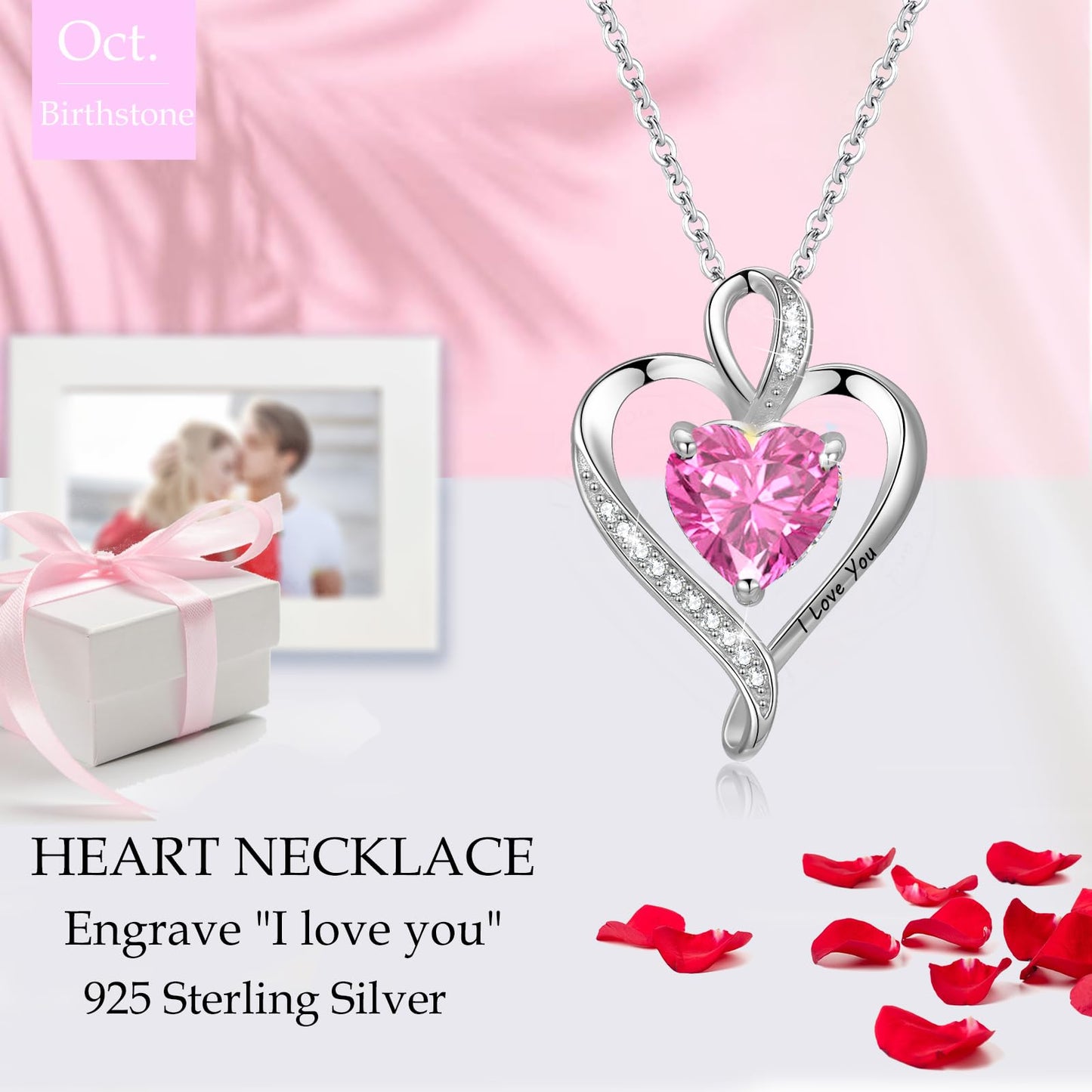 LAVUMO Collares Mujer Amor Colgante de Corazón Oro Rosa Plata de Ley 925 Collares de Mujer,Joyas Regalos para Esposa, Mamá, Novia, Cumpleaños Navidad Aniversario día de San Valentín Regalo