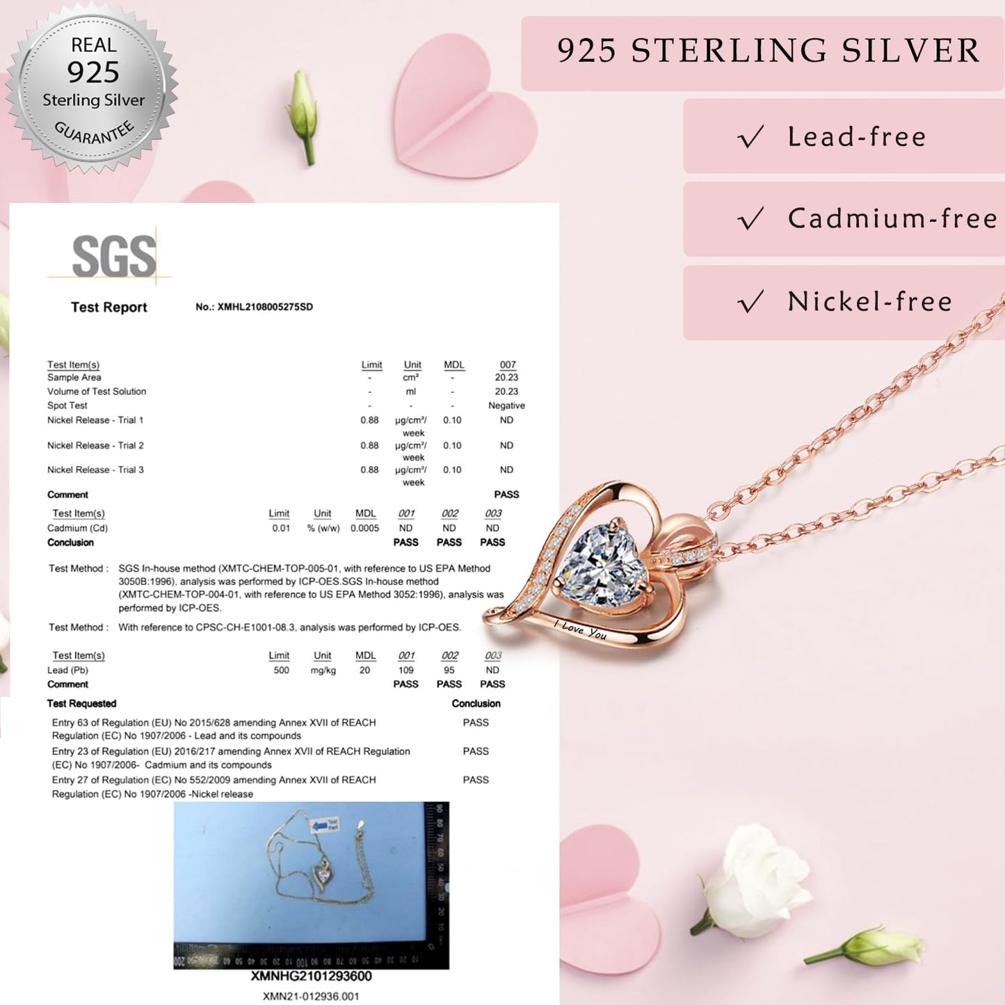 LAVUMO Collares Mujer Amor Colgante de Corazón Oro Rosa Plata de Ley 925 Collares de Mujer,Joyas Regalos para Esposa, Mamá, Novia, Cumpleaños Navidad Aniversario día de San Valentín Regalo