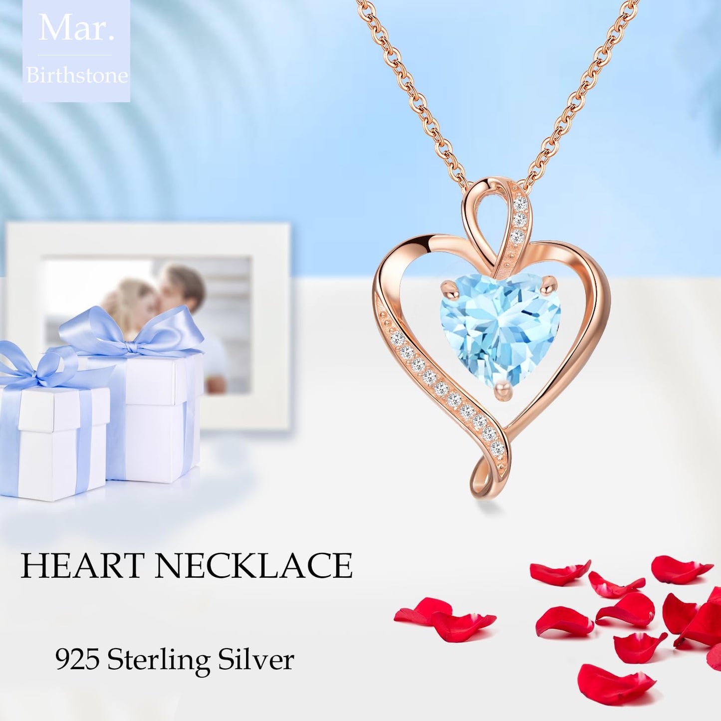 LAVUMO Collares Mujer Amor Colgante de Corazón Oro Rosa Plata de Ley 925 Collares de Mujer,Joyas Regalos para Esposa, Mamá, Novia, Cumpleaños Navidad Aniversario día de San Valentín Regalo