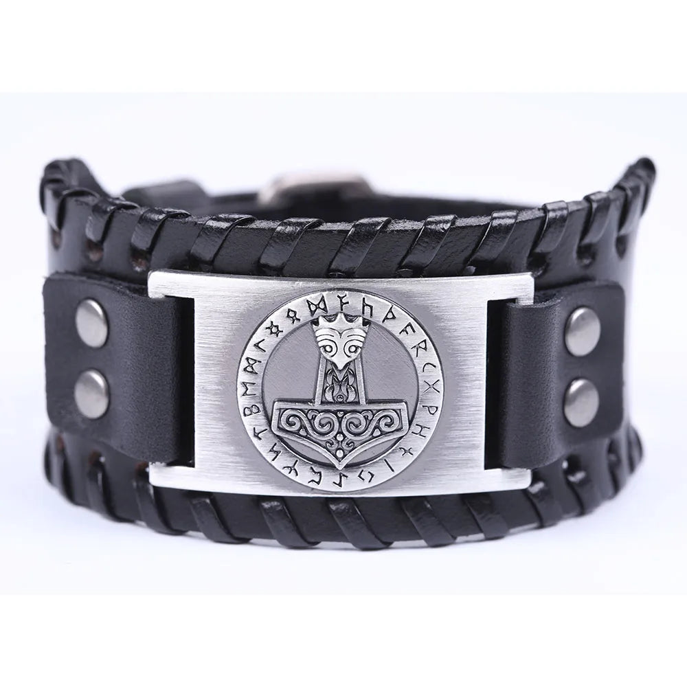 Skyrim Thor Hammer Genuine Leather Bracelets Men