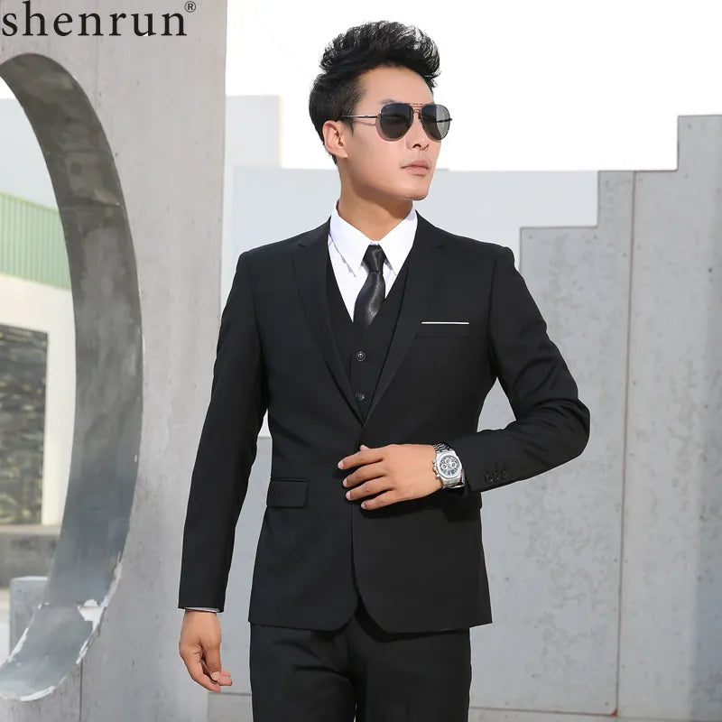 Shenrun Men Suits Slim Business Formal Casual Classic Suit Wedding Groom Party