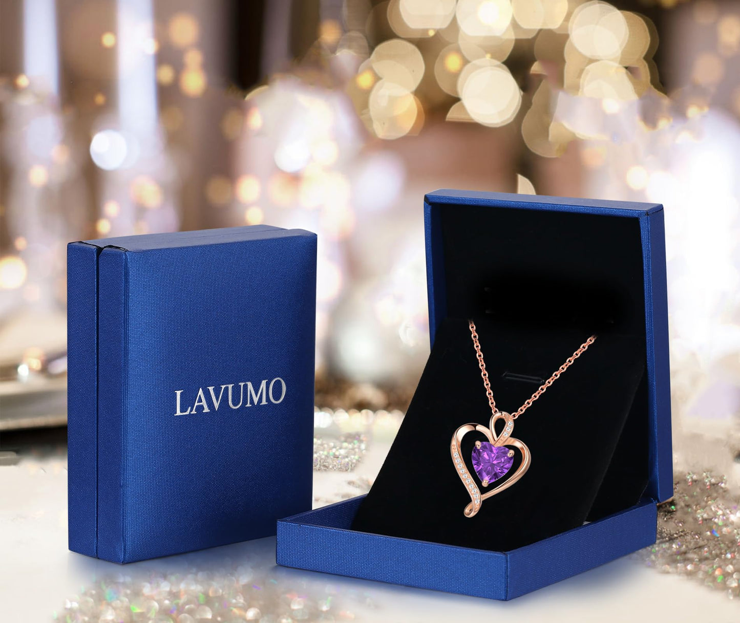 LAVUMO Collares Mujer Amor Colgante de Corazón Oro Rosa Plata de Ley 925 Collares de Mujer,Joyas Regalos para Esposa, Mamá, Novia, Cumpleaños Navidad Aniversario día de San Valentín Regalo