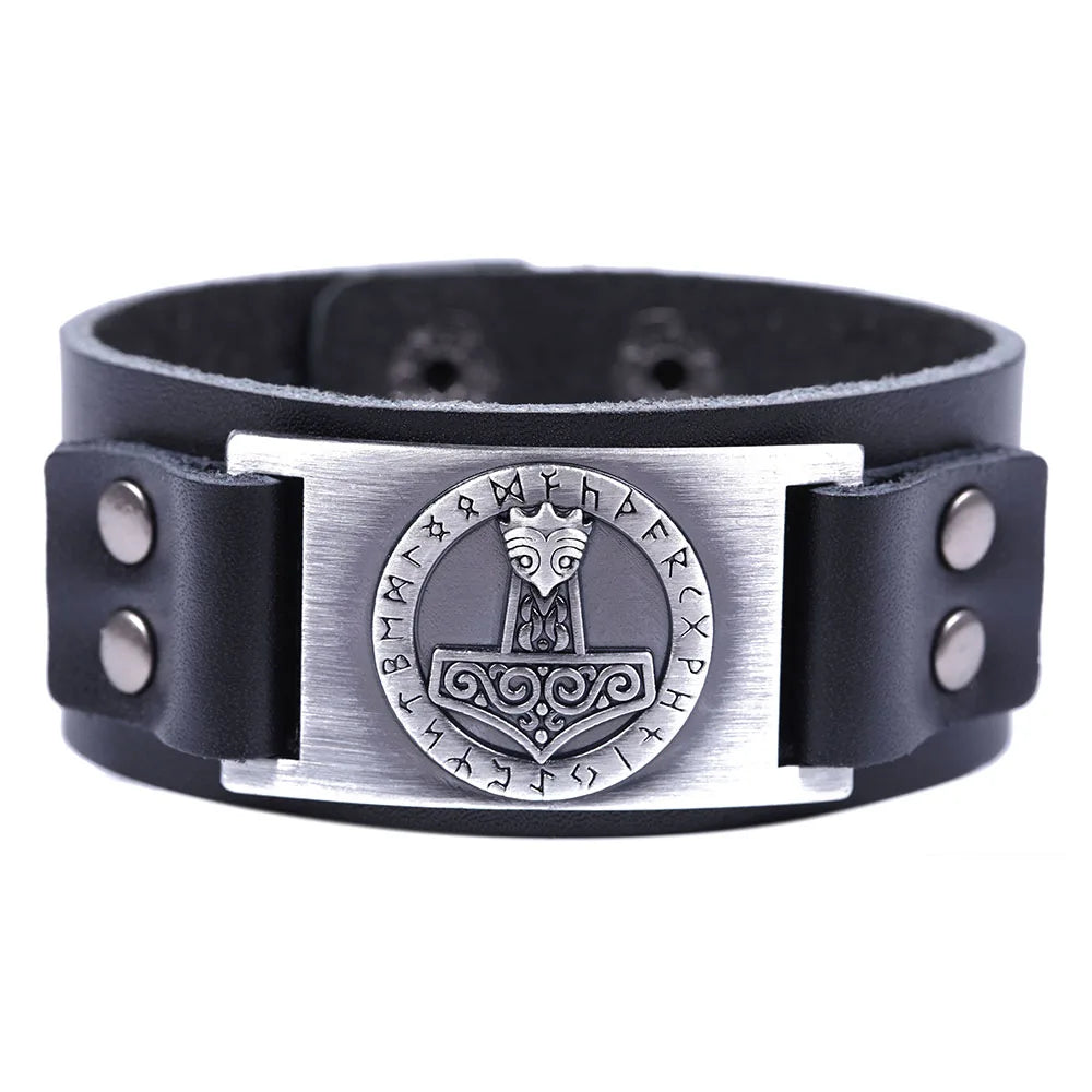 Skyrim Thor Hammer Genuine Leather Bracelets Men