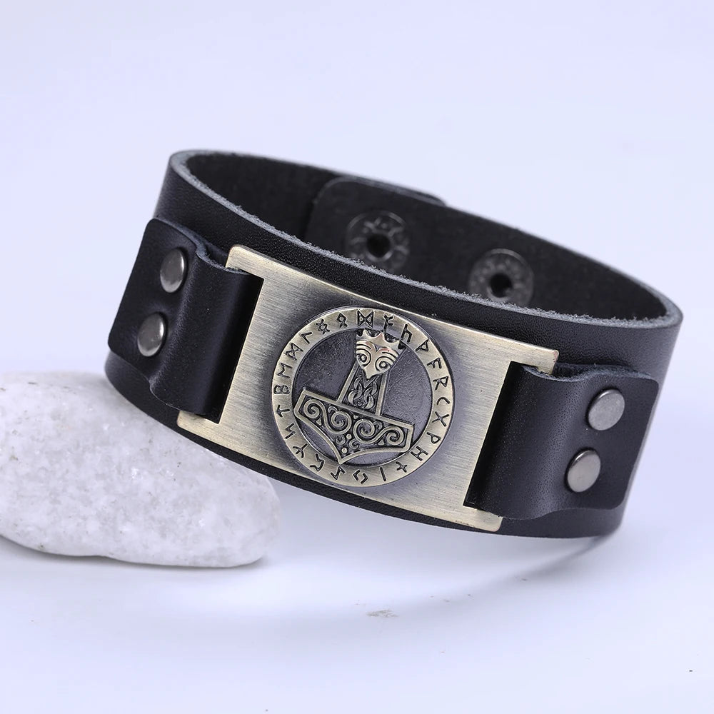 Skyrim Thor Hammer Genuine Leather Bracelets Men