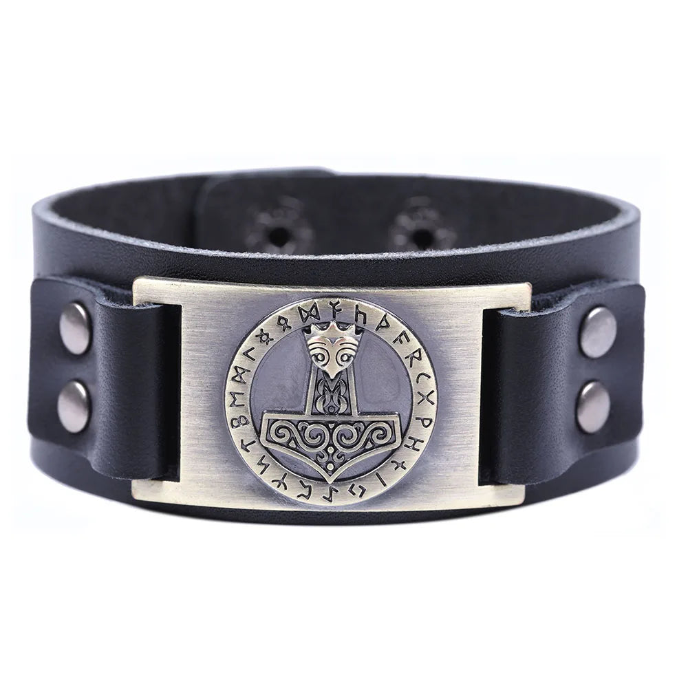 Skyrim Thor Hammer Genuine Leather Bracelets Men