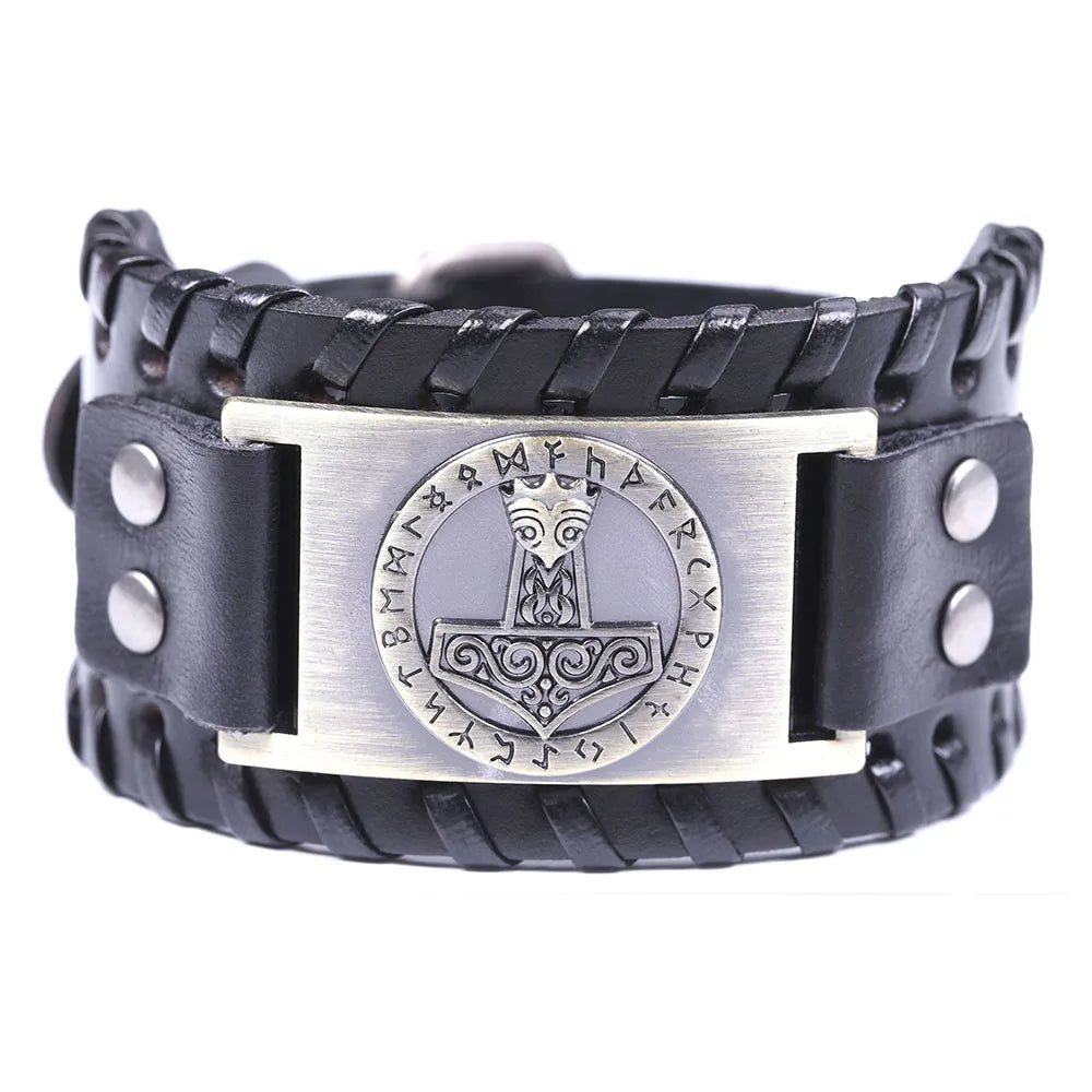 Skyrim Thor Hammer Genuine Leather Bracelets Men