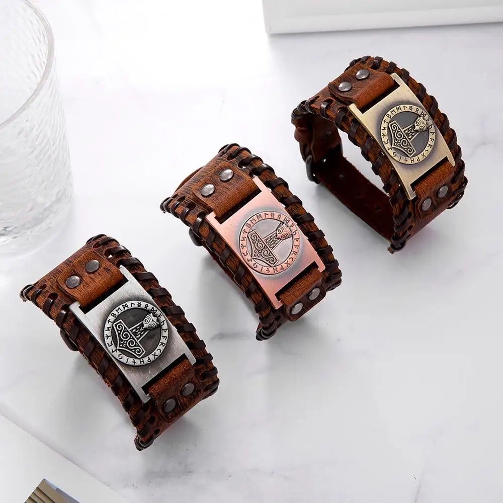 Skyrim Thor Hammer Genuine Leather Bracelets Men