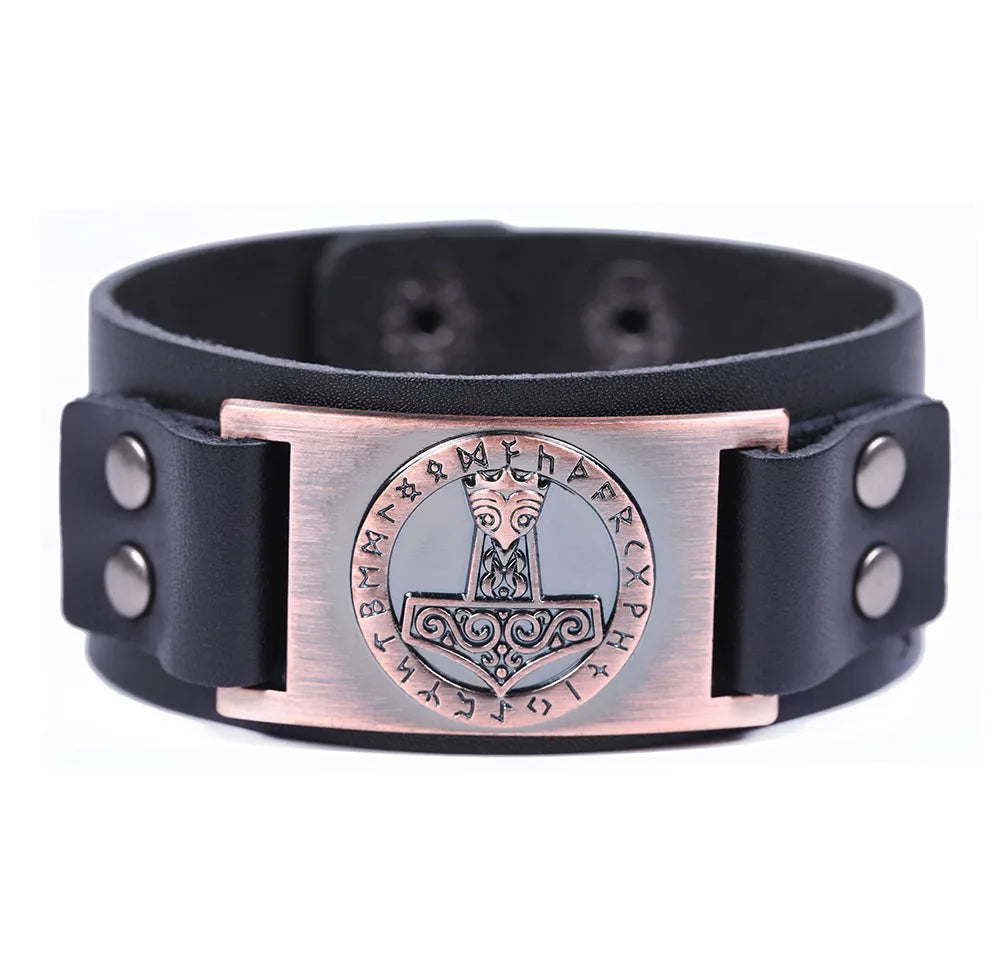 Skyrim Thor Hammer Genuine Leather Bracelets Men