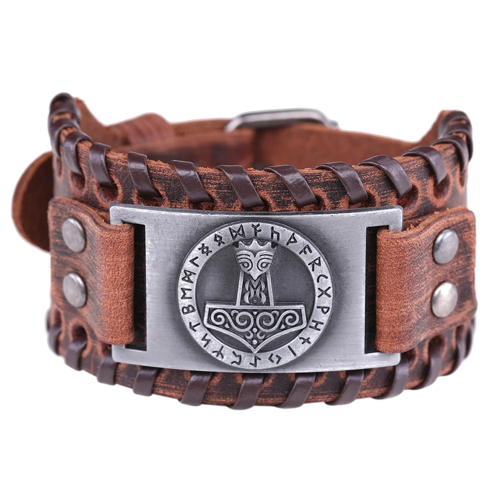 Skyrim Thor Hammer Genuine Leather Bracelets Men