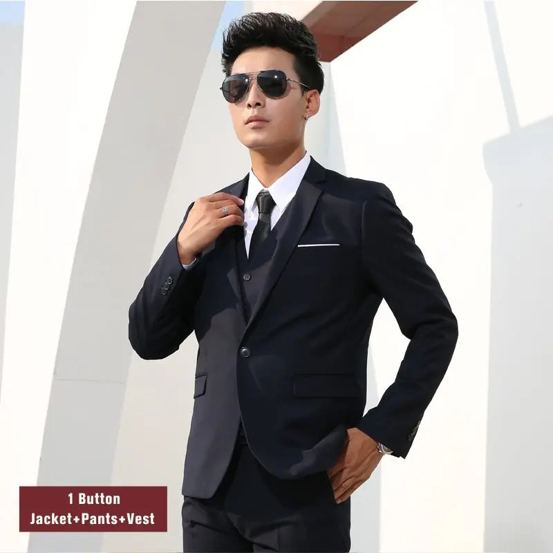 Shenrun Men Suits Slim Business Formal Casual Classic Suit Wedding Groom Party