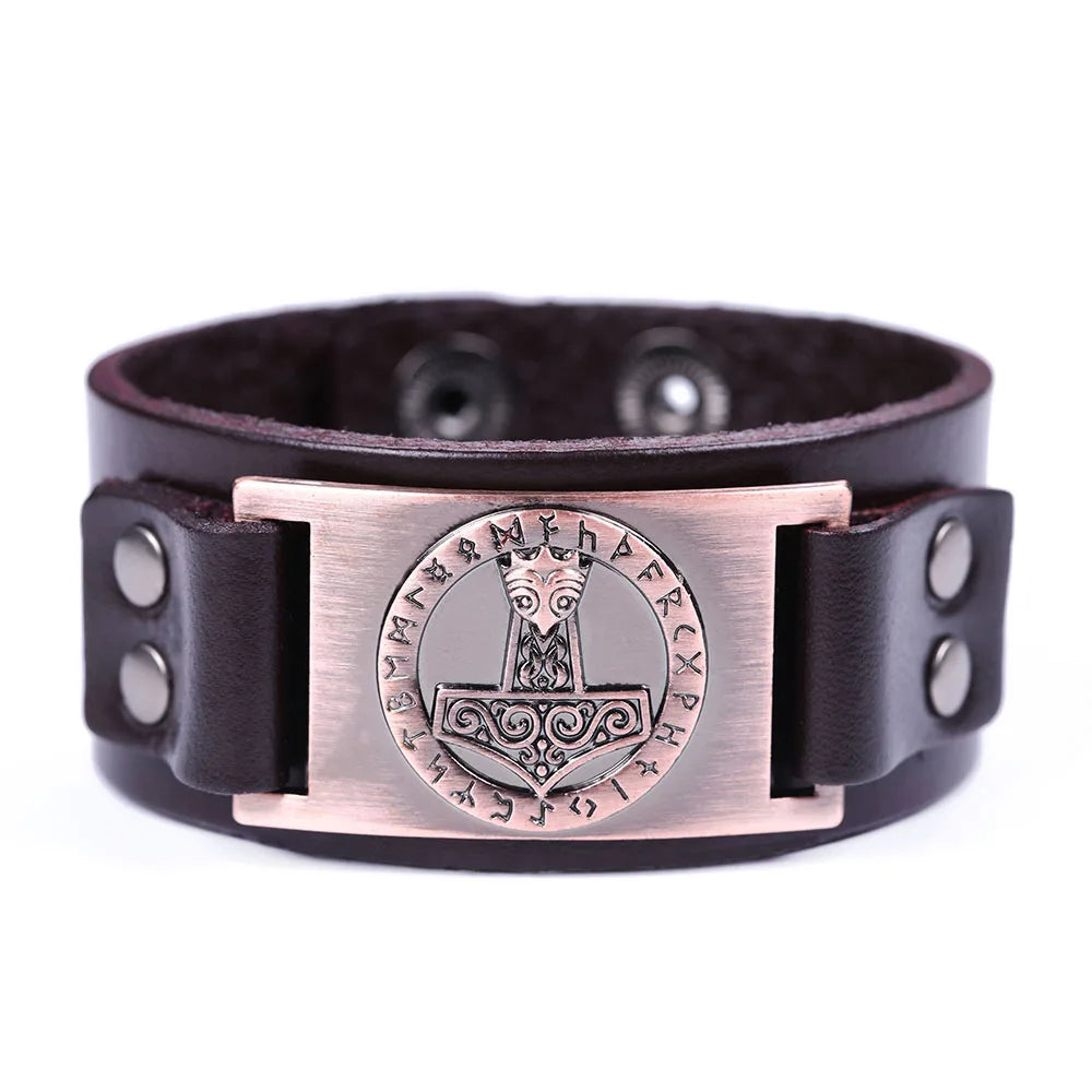 Skyrim Thor Hammer Genuine Leather Bracelets Men